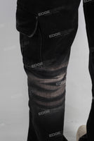 Black acid washed cargo stack jeans