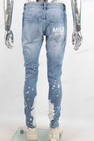 Blue tie dye damaged jeans