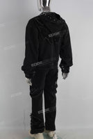 Embroidered patchwork hoodie and straight pants set