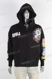 Black digital print zip up hooded jacket