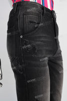 Black damaged straight jeans