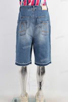 Blue rhinestone patchwork boot cut short