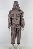 Brown sun faded paint splatter vintage wash jogger hoodie set