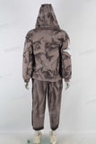 Brown sun faded paint splatter vintage wash jogger hoodie set
