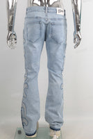 Blue embroidered rhinestones jeans