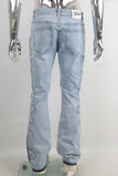 Blue embroidered rhinestones jeans
