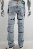 Blue damaged patchwork jeans
