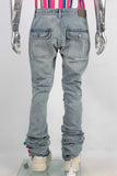 Blue damaged patchwork boot cut jeans