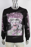 Black digital print raw hem long sleeve t shirt