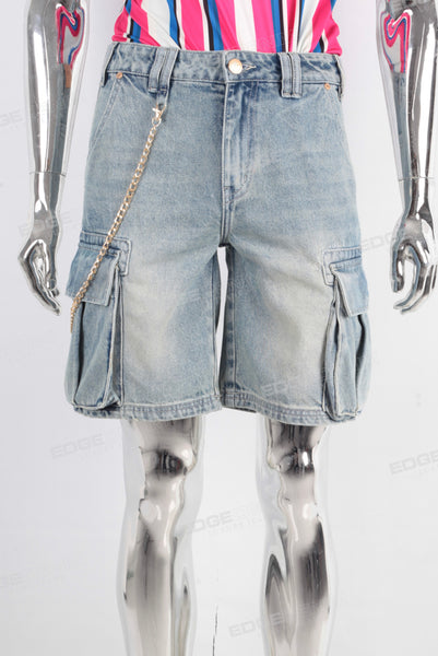 Acid washed cargo embossed shorts
