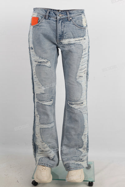 Blue damaged flare jeans