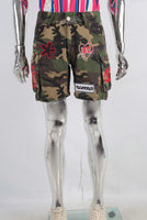Camouflage patchwork cargo shorts