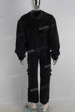 Embroidered patchwork hoodie and straight pants set