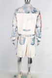 Digital print cargo denim jacket and shorts