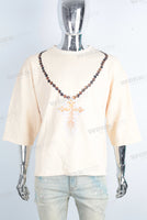 Yellow heavyweight digital print raw hem t shirt