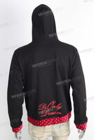 Black embroidered patchwork hoodie