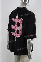 Black Oversize Pink Digital Print  T shirt Men