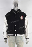 Black embroidered digital print jacket