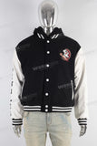 Black embroidered digital print jacket