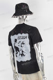 Black digital print patchwork paint splatters T shirt and  hat