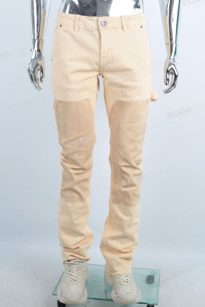 Yellow paint splatters cargo patchwork jeans