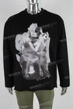 Black raw hem digital print t shirt