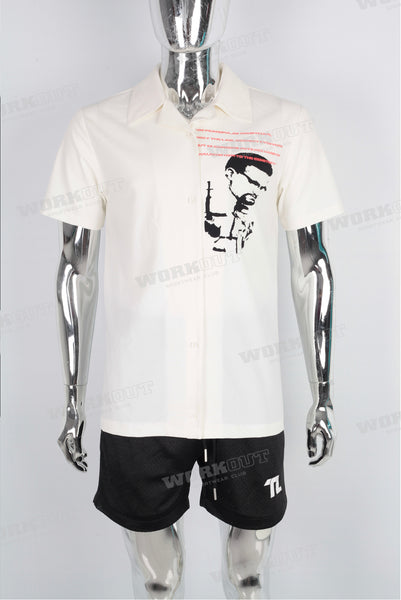 screen print white silk men shirts