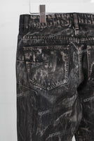 Black baggy acid washed raw hem jeans