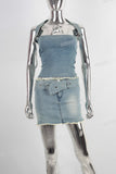 Blue denim shirt and boot cut skirt set