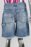 Blue paint splatters embroidered boot cut shorts