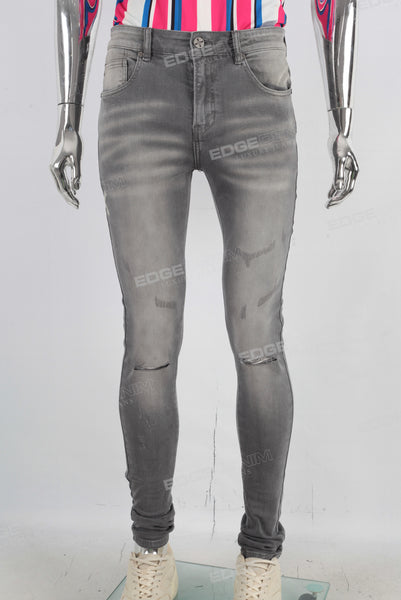 Black acid washed damaged skinny jeans