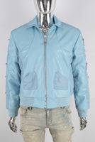 Blue leather patchwork jacket