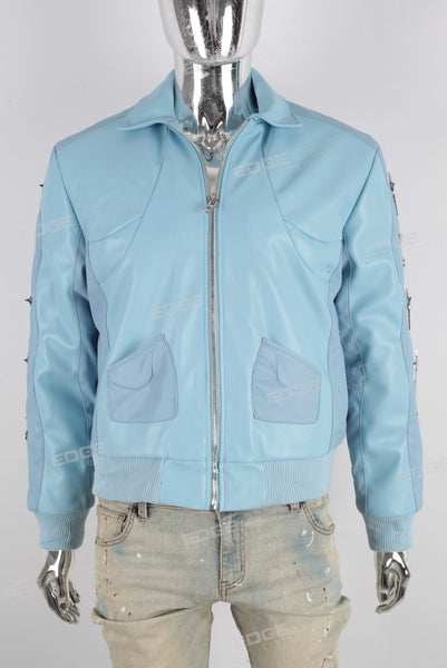 Blue leather patchwork jacket