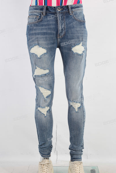 Damaged embroidered patchwork skinny jeans