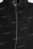 Black patchwork vintage short sleeve hoodie