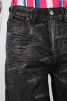 Black wax baggy boot cut jeans