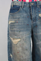 Blue patchwork rhinestone distressed shorts