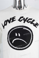 White screen print patchwork t shirt