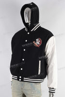 Black embroidered digital print jacket