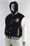 Black embroidered digital print jacket
