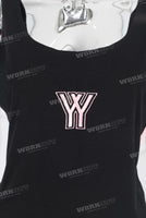 Black and pink patchwork embroidered sleeveless shirt