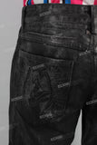 Black wax damaged cargo jeans