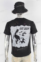 Black digital print patchwork paint splatters T shirt and  hat