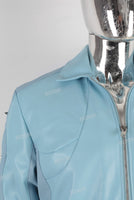 Blue leather patchwork jacket