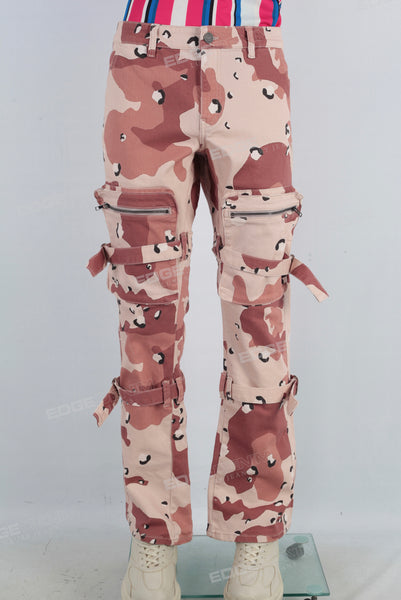 Camouflage cargo patchwork embroidered jeans