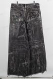 Black baggy acid washed raw hem jeans