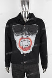 Black screen print denim jacket