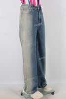 Blue acid washed straight jeans