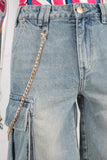 Acid washed cargo embossed shorts