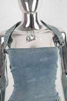 Blue denim shirt and boot cut skirt set